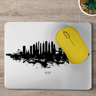 Tapis De Souris Paysage de New York à l'aquarelle Noir et Blanc