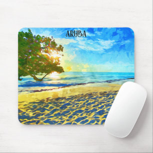 Tapis De Souris Paysage de plage minimal de l'île des Caraïbes d'A
