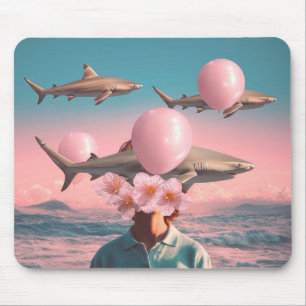 Tapis De Souris Paysage de rêve surréaliste avec des requins et de