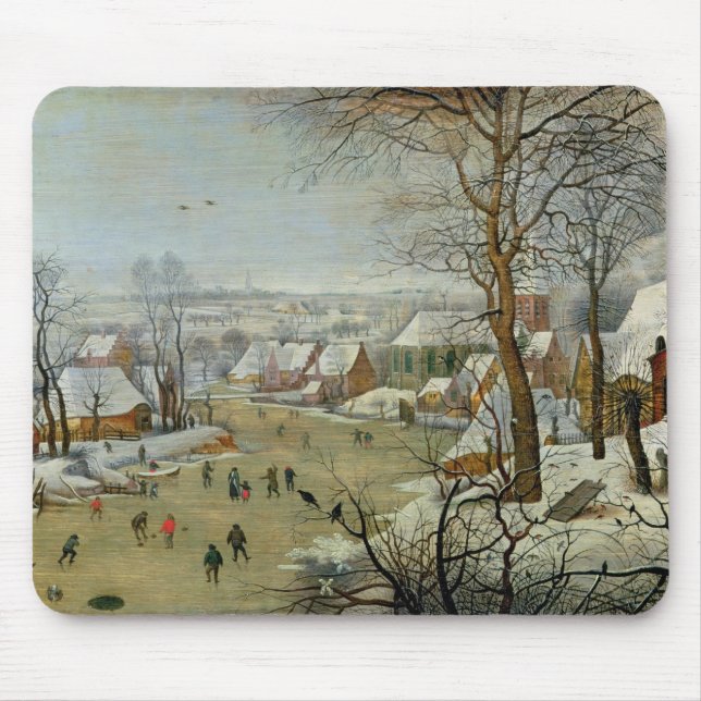 Tapis De Souris Paysage d'hiver avec des patineurs et un piège (Devant)