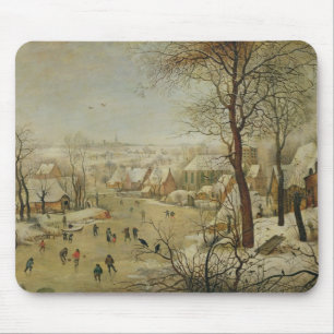 Tapis De Souris Paysage d'hiver avec le piège d'oiseau (huile sur