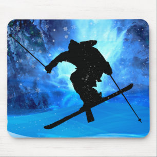 Tapis De Souris Paysage d'hiver et skieur de style libre