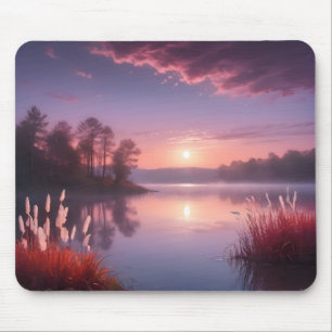 Tapis De Souris Paysage du lac Purple au coucher du soleil Trois
