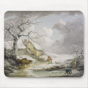 Tapis De Souris Paysage hivernal avec des hommes qui font des vagu