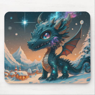 Tapis De Souris Paysage hivernal de Chibi Dragon mystique