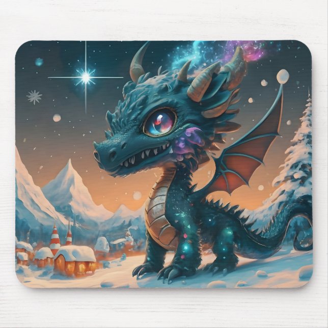 Tapis De Souris Paysage hivernal de Chibi Dragon mystique (Devant)