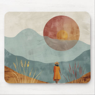Tapis De Souris Paysage Montagnard Terracotta Sage Art du Milieu d