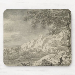 Tapis De Souris Paysage montagneux avec un randonneur