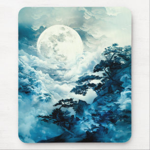 Tapis De Souris Paysage mystique de montagne au clair de lune
