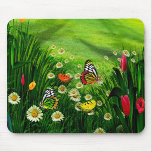 Tapis De Souris Paysage naturel - Papillons & Fleurs