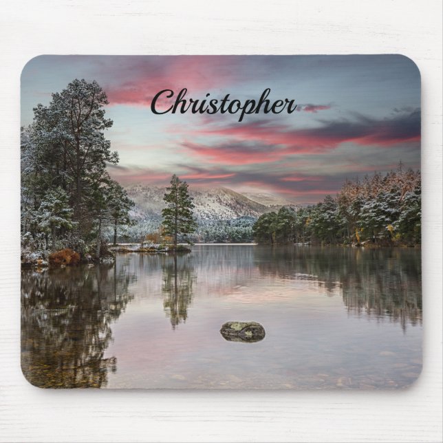 Tapis De Souris Paysage neige de Noël Loch écossais Mousepad (Devant)
