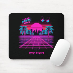 Tapis De Souris Paysage néon en grille Rétro Synthwave Vaporwave d