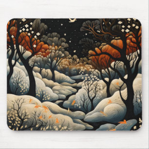 Tapis De Souris Paysage nocturne d'hiver