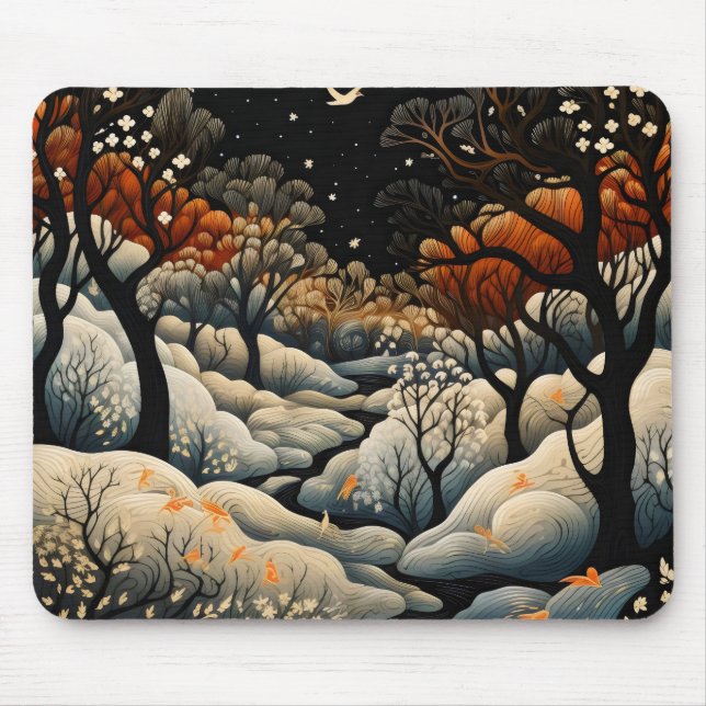 Tapis De Souris Paysage nocturne d'hiver (Devant)