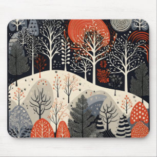 Tapis De Souris Paysage nocturne d'hiver Folk