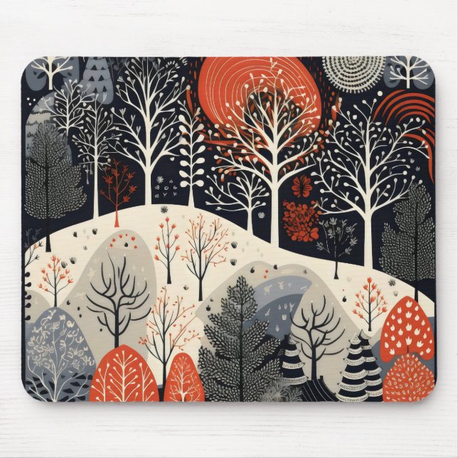 Tapis De Souris Paysage nocturne d'hiver Folk (Devant)