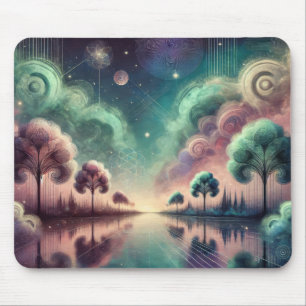 Tapis De Souris Paysage onirique d'arbres tourbillonnants aux refl