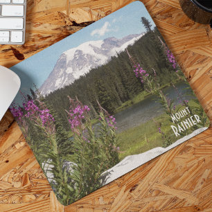 Tapis De Souris Paysage Pittoresque du Mont Rainier et Fleur sauva