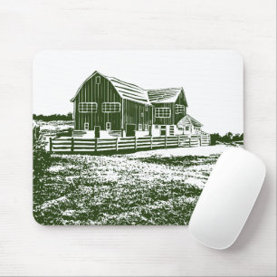 Tapis De Souris Paysage rural maison de ferme de style gravure sur