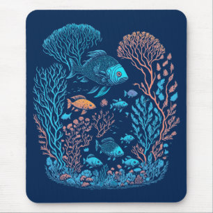 Tapis De Souris Paysage sous-marin poissons colorés et récif coral