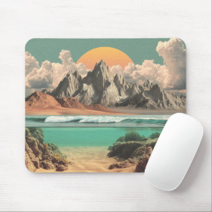 Tapis De Souris Paysage surréaliste d'océan et de montagnes avec d