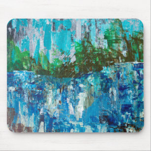 Tapis De Souris Paysage Texturé Abstrait Bleu et Vert