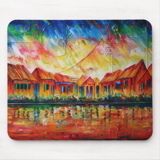 Tapis De Souris Paysage urbain abstrait XX de village - Mousepad (Devant)