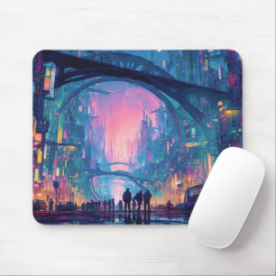Tapis De Souris Paysage urbain cyberpunk futuriste avec des arches