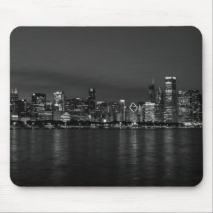 Tapis De Souris Paysage urbain de Chicago la nuit en nuances de gr