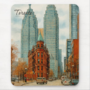 Tapis De Souris Paysage urbain de Toronto Canada Aquarelle vintage
