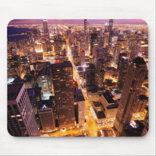Tapis De Souris Paysage urbain la nuit de Chicago