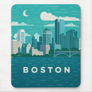 Tapis De Souris Paysage urbain nocturne du Massachusetts Ville d