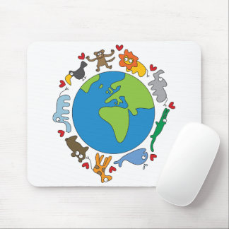 Tapis De Souris Peace And Love Cute Cartoon Animaux du monde