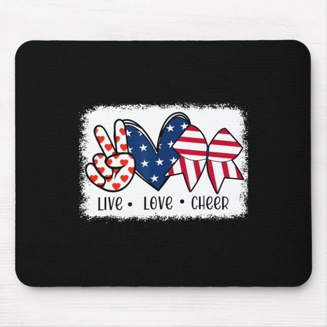 Tapis De Souris Peace Love Cheer Usa Drapeau 4 juillet Cheerled (Devant)