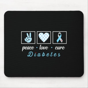 Tapis De Souris Peace Love Cure Grey Blue Ribbon Type 1 Diabète A
