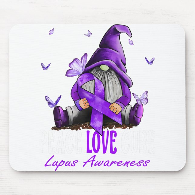 Tapis De Souris Peace Love Cure Lupus Sensibilisation Ribbon viole (Devant)
