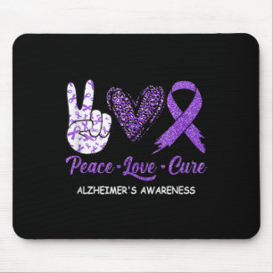 Tapis De Souris Peace Love Cure Purple Ruban Maladie d'Alzheimer A