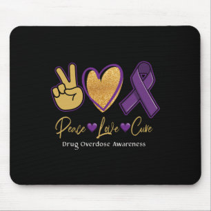 Tapis De Souris Peace Love Cure Purple Toxicomanie Sensibilisation