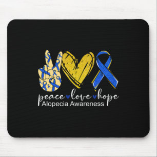 Tapis De Souris Peace Love Hope Alopecia Awareness Bleu Ruban