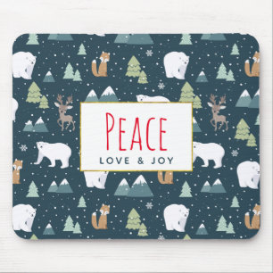 Tapis De Souris Peace Love & Joy Christmas Animaux Motif