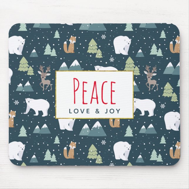 Tapis De Souris Peace Love & Joy Christmas Animaux Motif (Devant)