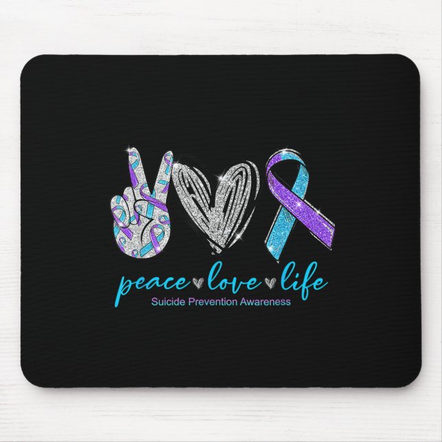 Tapis De Souris Peace Love Life Suicide Prevention Awareness Heart (Devant)