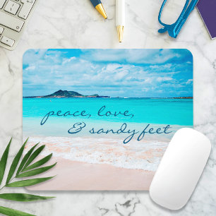 Tapis De Souris Peace Love Sandy Feet Hawaii Tropical Beach Photo
