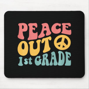 Tapis De Souris Peace Out 1st Grade Funny Retro 70's Dernier Day O