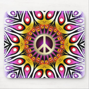 Tapis De Souris Peace Sign Groovy Purple Pink Mousepad