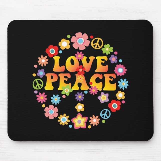 Tapis De Souris PEACE SIGN LOVE 60s 70s Tie Costume hippie (Devant)