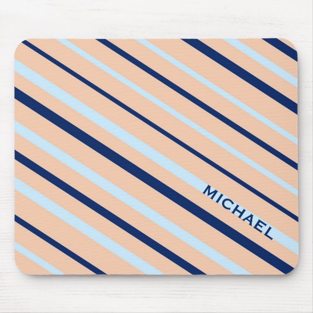 Tapis De Souris Peach and Blue Diagonal Striped Personalised (Devant)
