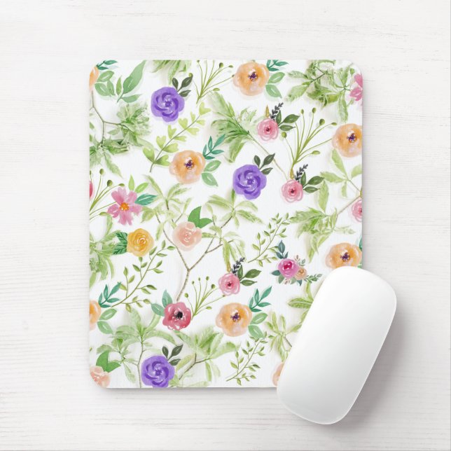 Tapis De Souris Peach Peach Pink Floral Flowers Vert (Avec souris)