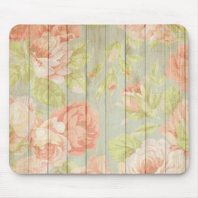 Tapis De Souris Peach Rose Patte de la clôture de pays (Devant)