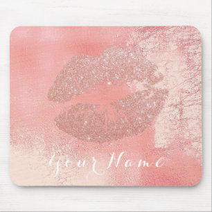Tapis De Souris Peach Rose Rose Nom métallique Lips maquillage Kis